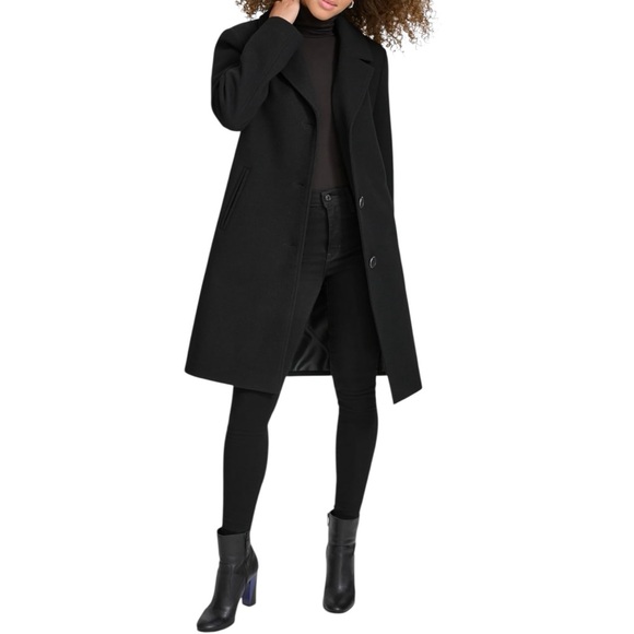 Kenneth Cole Black Notch Collar Single Breasted Womens Size L Fly Front Coat New - Picture 16 of 16